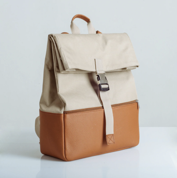 Una Vita Large leather and canvas backpack