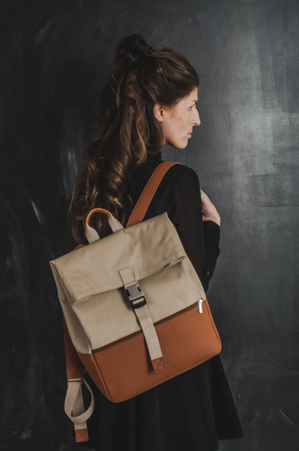 Una Vita Large leather and canvas backpack